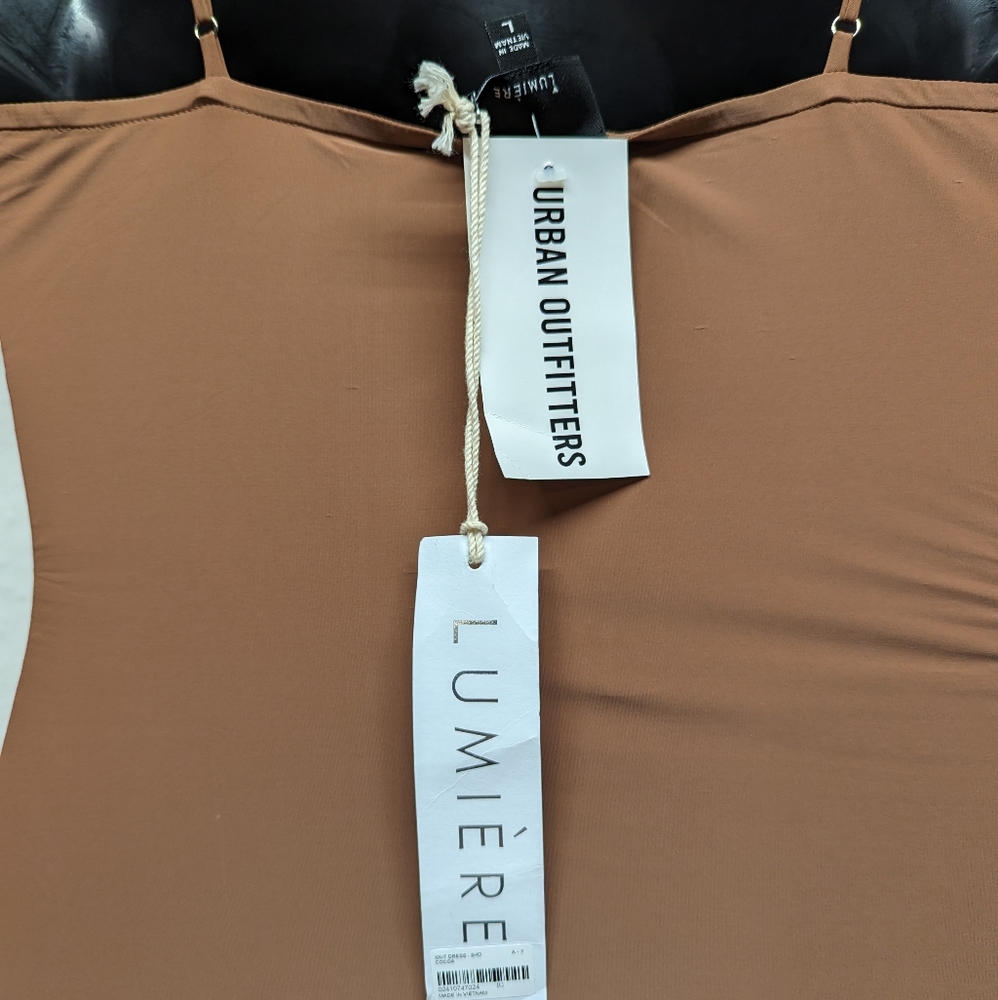 Urban Outfitter Spaghetti Strap Dress Cocoa V-neck Asymmetric Hem NWT - Picture 4 of 7